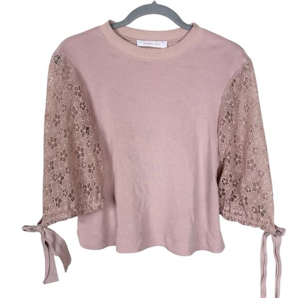 See by Chloe Lace Sleeve Pink Bateau Neck Top Size Small - Picture 8 of 8